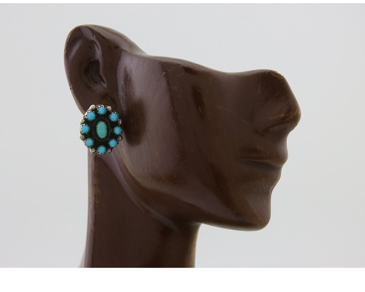 Navajo Shield Earrings 925 Silver Sleeping Beauty Native Artist C80s
