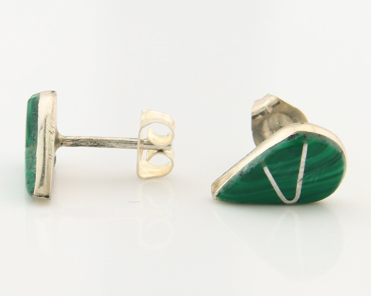 Navajo Earrings Sterling Silver Inlaid Natural Malachite Vintage Handmade