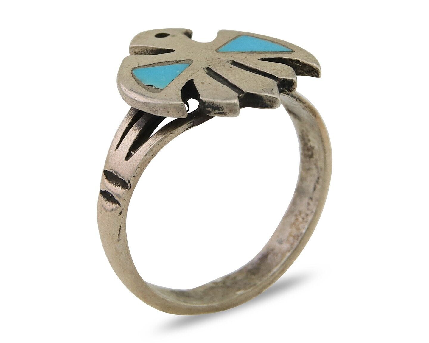 Navajo Handmade Bird Ring 925 Silver Turquoise Native Artist C.80's