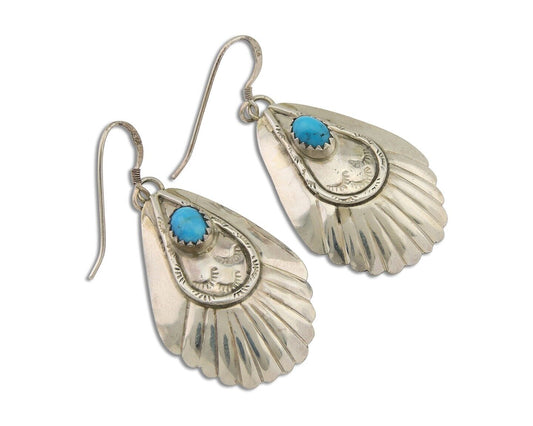 Navajo Earrings 925 Silver Turquoise Artist Signed Dean Brown C.80's