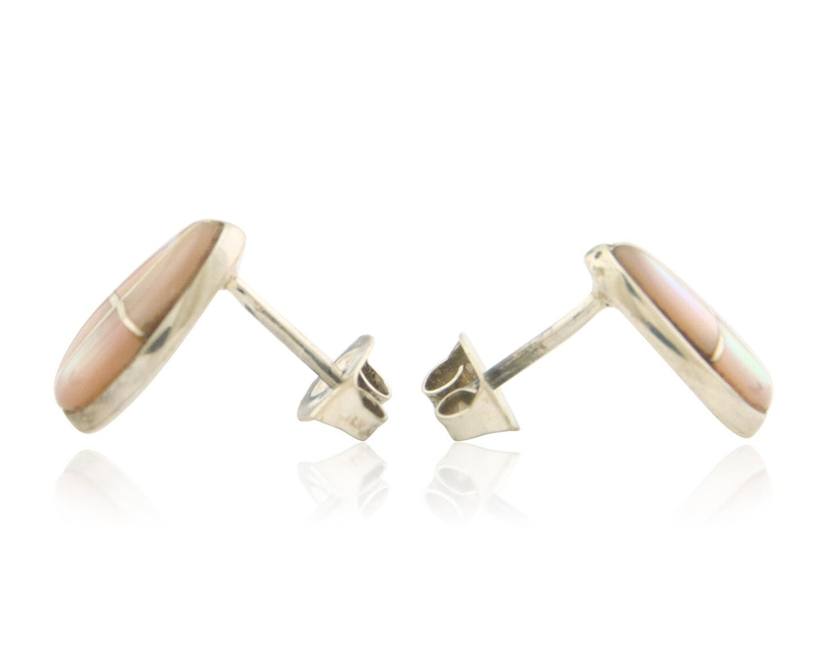 Navajo Earrings 925 Silver Pink Mussel Native American Artist C.80's