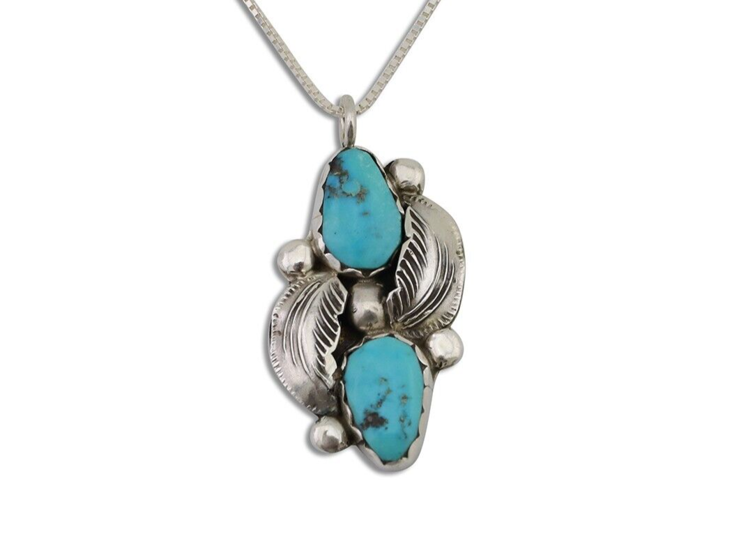 Navajo Turquoise Handmade Necklace 925 Silver Signed Simplicio C.80s