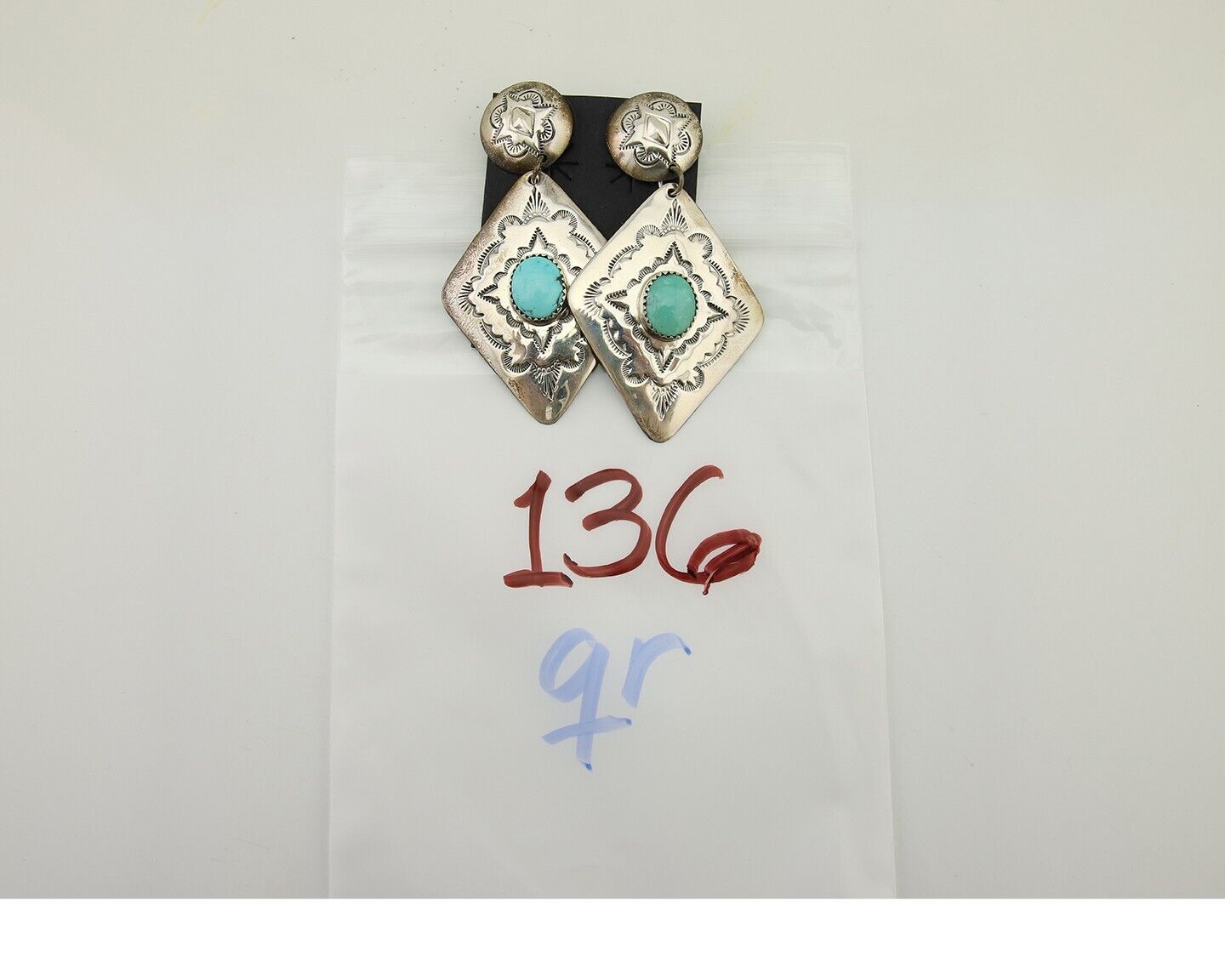 Navajo Dangle Earrings 925 Silver Natural Blue Turquoise Artist Signed LS C.80's