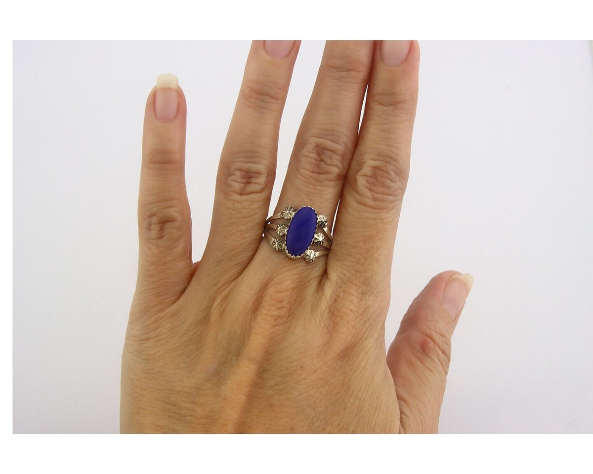 Navajo Ring 925 Sterling Natural Lapis Handmade Native Artist C.80's