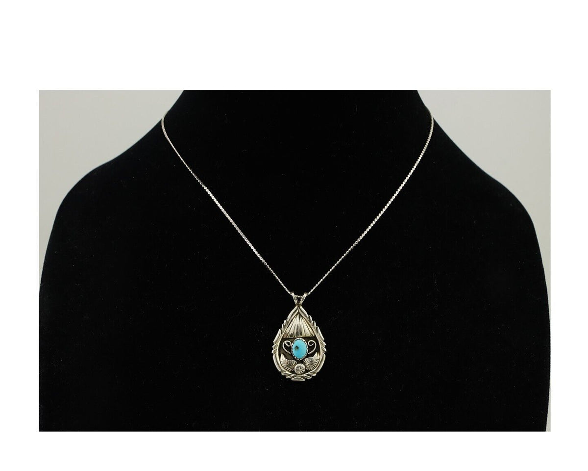 Navajo Necklace 925 Silver Kingman Turquoise Native American Artist C.90s