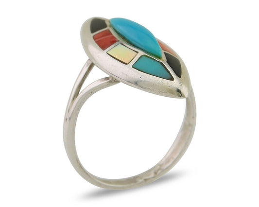 Navajo Ring 925 Silver Turquoise Shell Onyx Spiney Oyster Native Artist C80's