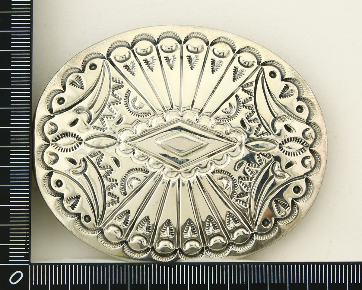 Navajo Belt Buckle 925 Sterling Silver Artist Signed Tim Guerro 2.5x3 in C.80's