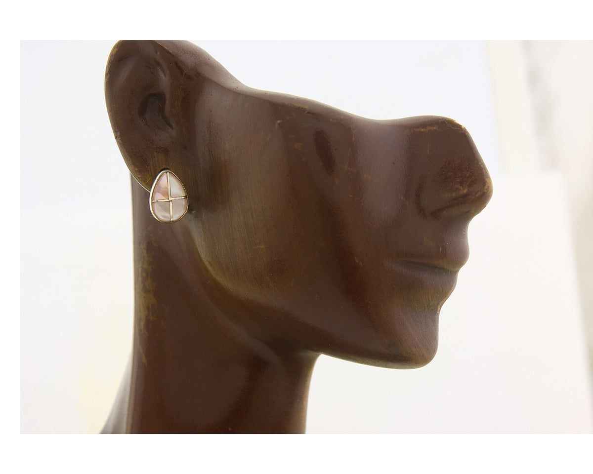 Navajo Earrings 925 Silver Pink Mussel Native American Artist C.80's