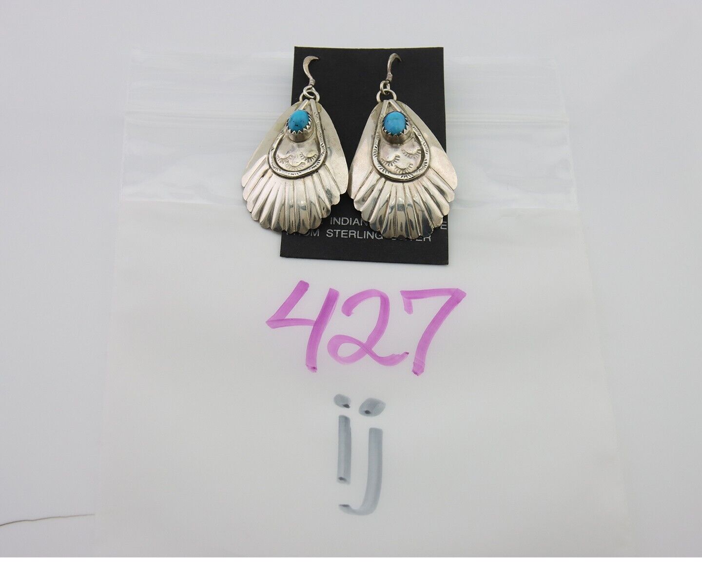 Navajo Earrings 925 Silver Turquoise Artist Signed Dean Brown C.80's
