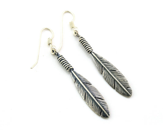Navajo Eagle Feather Earrings Sterling Silver Dangle Vintage