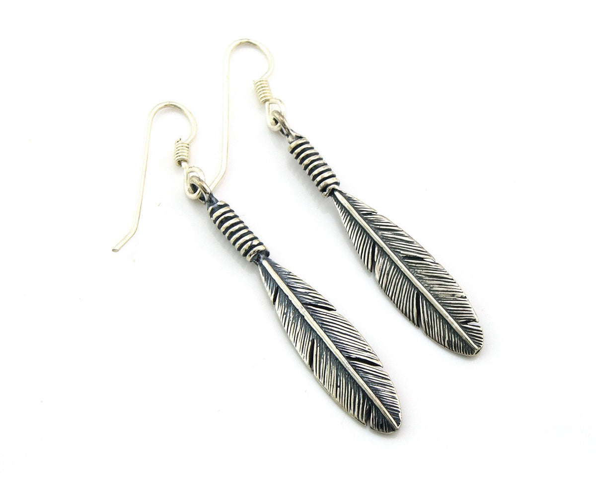 Navajo Eagle Feather Earrings Sterling Silver Dangle Vintage