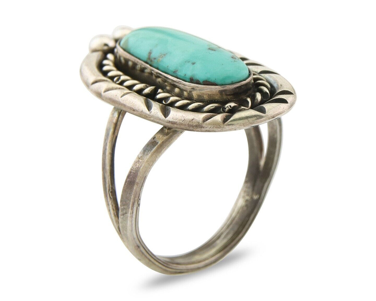 Navajo Ring 925 Sterling Natural Mined Turquoise Handmade C.80's Size 9.5