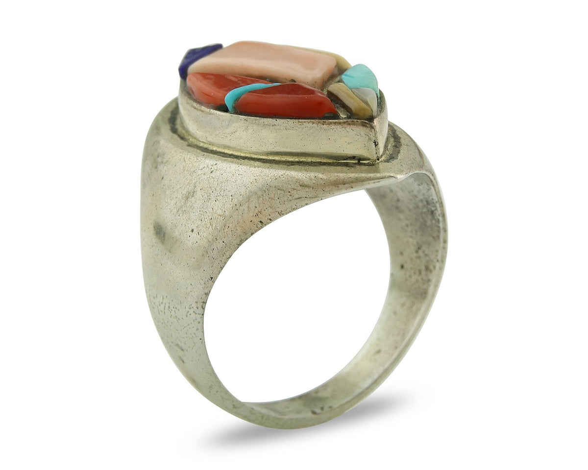 Vintage Navajo Ring 925 Sterling Natural Gemstone Signed Ken Romero Size 11