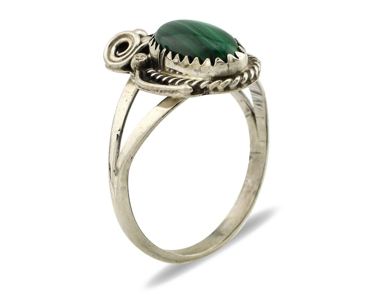 Navajo Ring 925 Silver Natural Mined Malachite Artist Signed Justin Morris C.80s