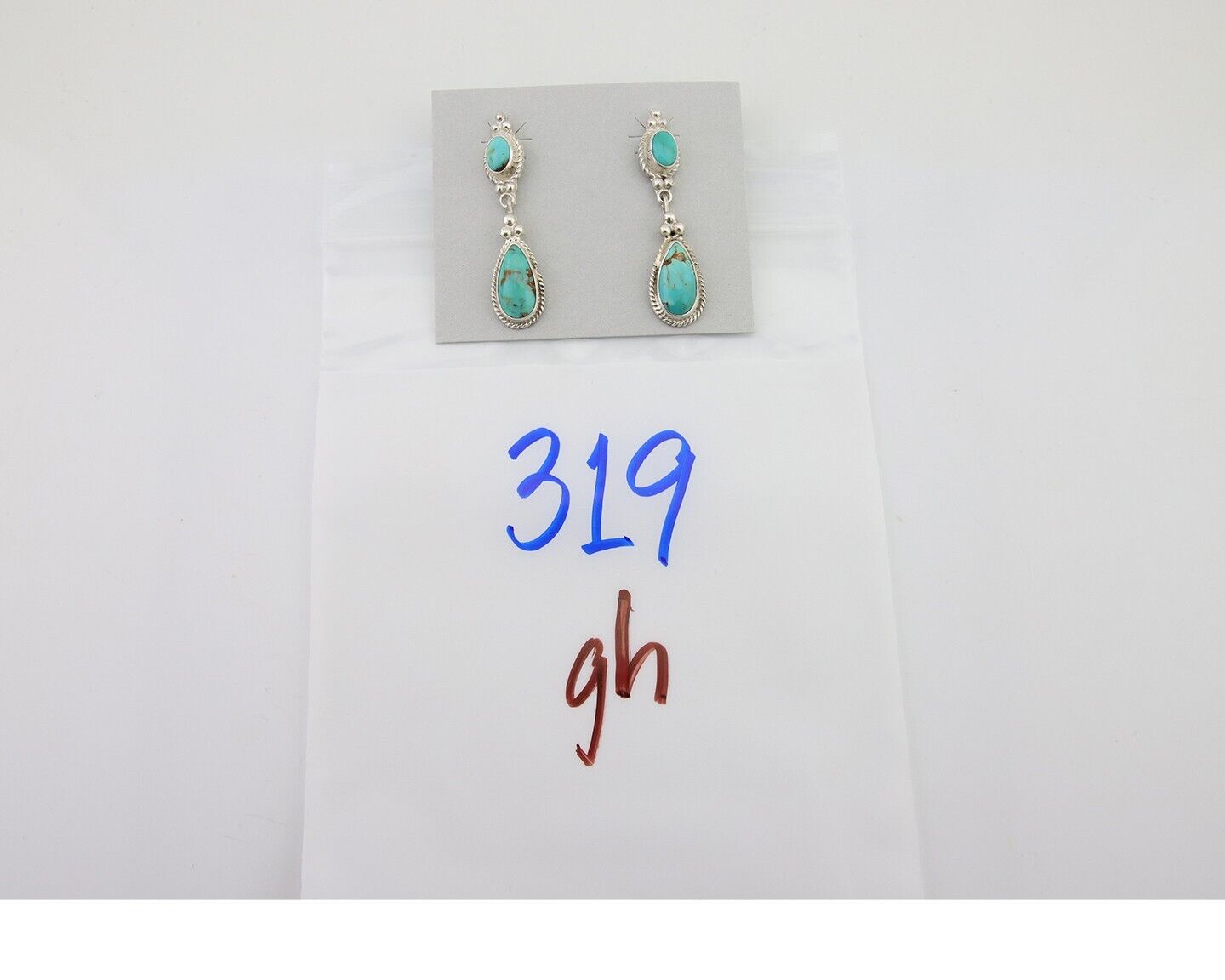 Navajo Dangle Earrings 925 Silver Sleeping Beauty Turquoise Native Artist C.80's