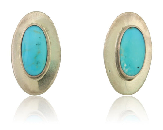 Navajo Earrings 925 Silver Natural Turquoise Native American Artist C.80's