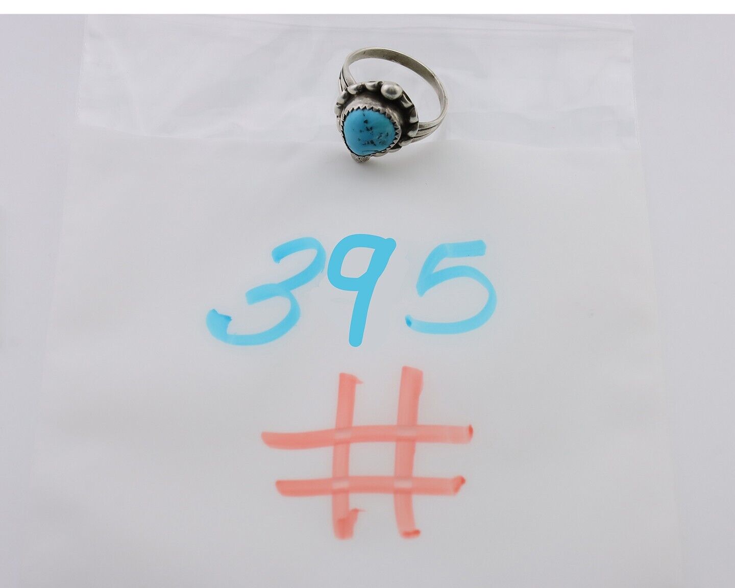 Navajo Ring 925 Silver Sleeping Beauty Turquoise Artist Signed SC C.80's