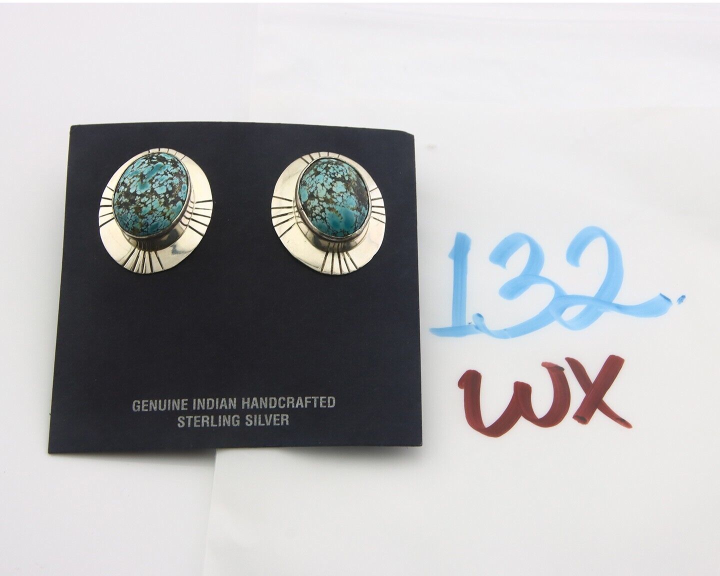 Navajo Earrings 925 Silver Handmade Natural Turquoise Native Artist C.80's