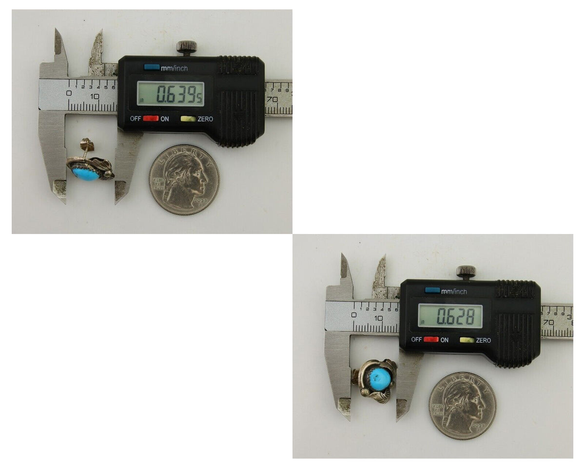 Navajo Earrings 925 Silver Natural Turquoise Native American Artist C.80's