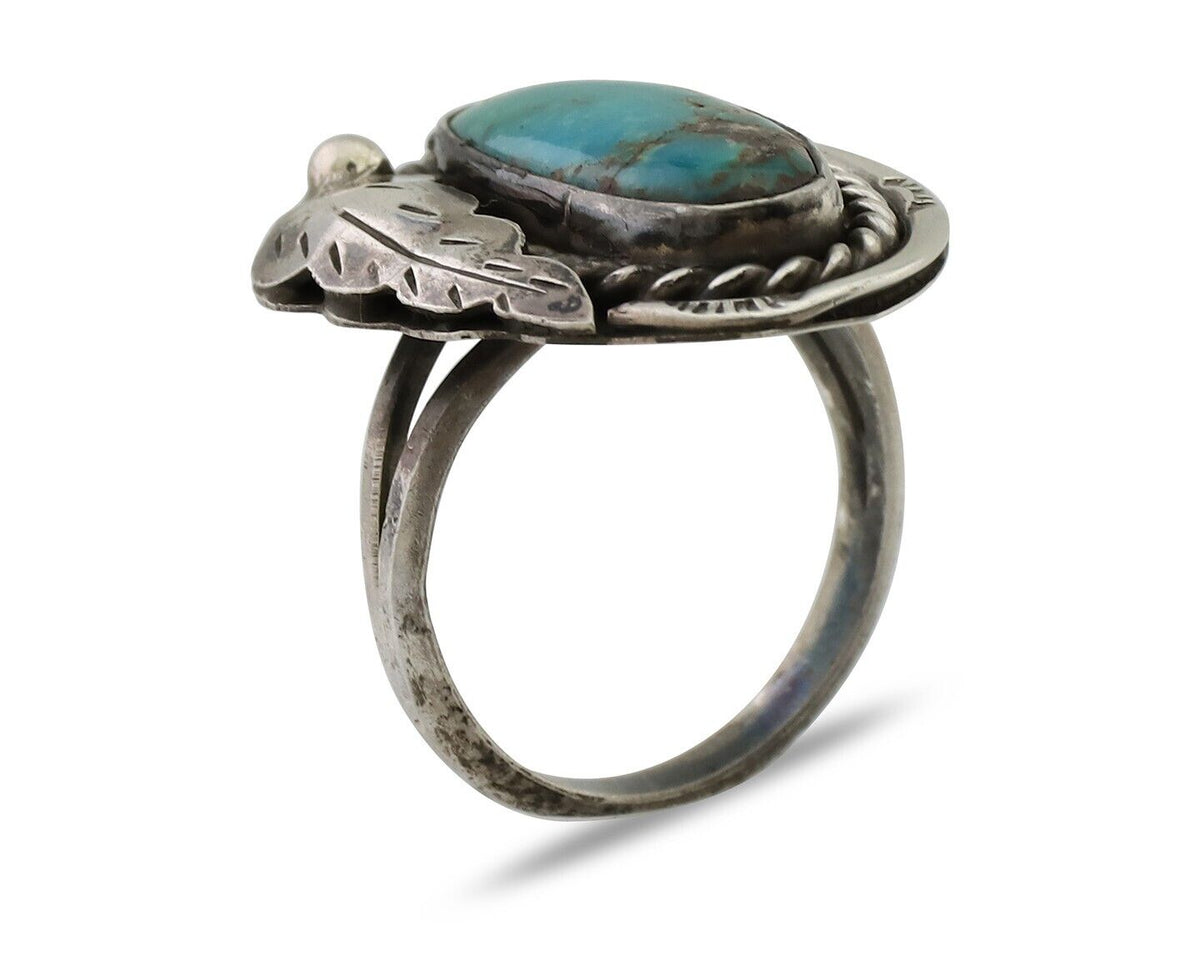 Navajo Handmade Ring 925 Silver Natural Turquoise Signed Jason Livingston C.80's