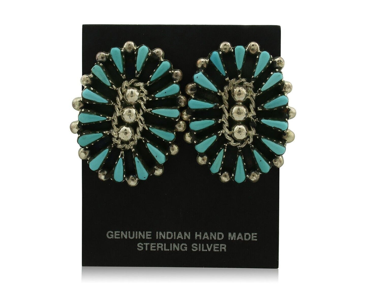 Navajo Earrings 925 Silver Sleeping Beauty Turquoise Signed B Yazzie C.80's
