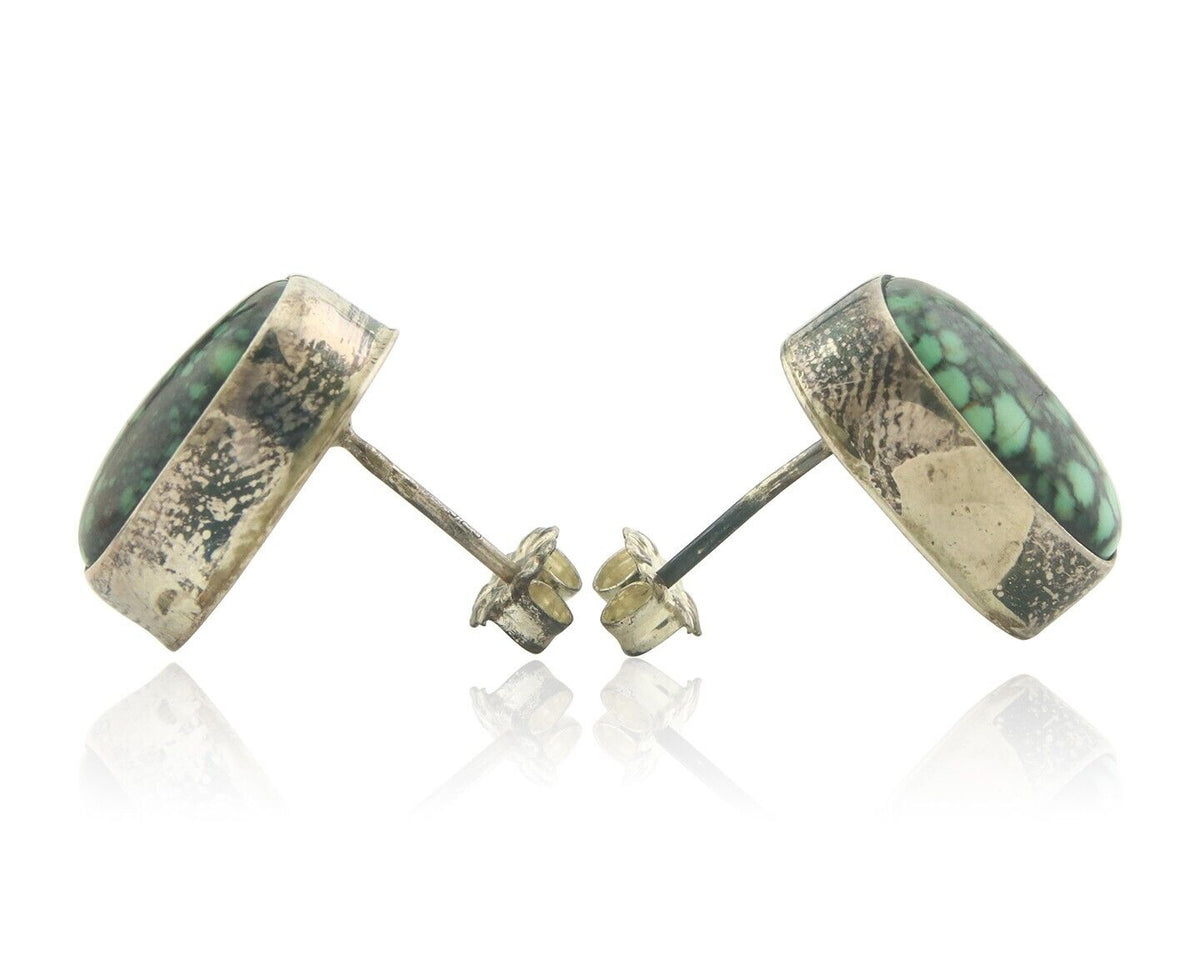 Navajo Earrings 925 Silver Spiderweb Natural Turquoise Signed D Lvingston C80s