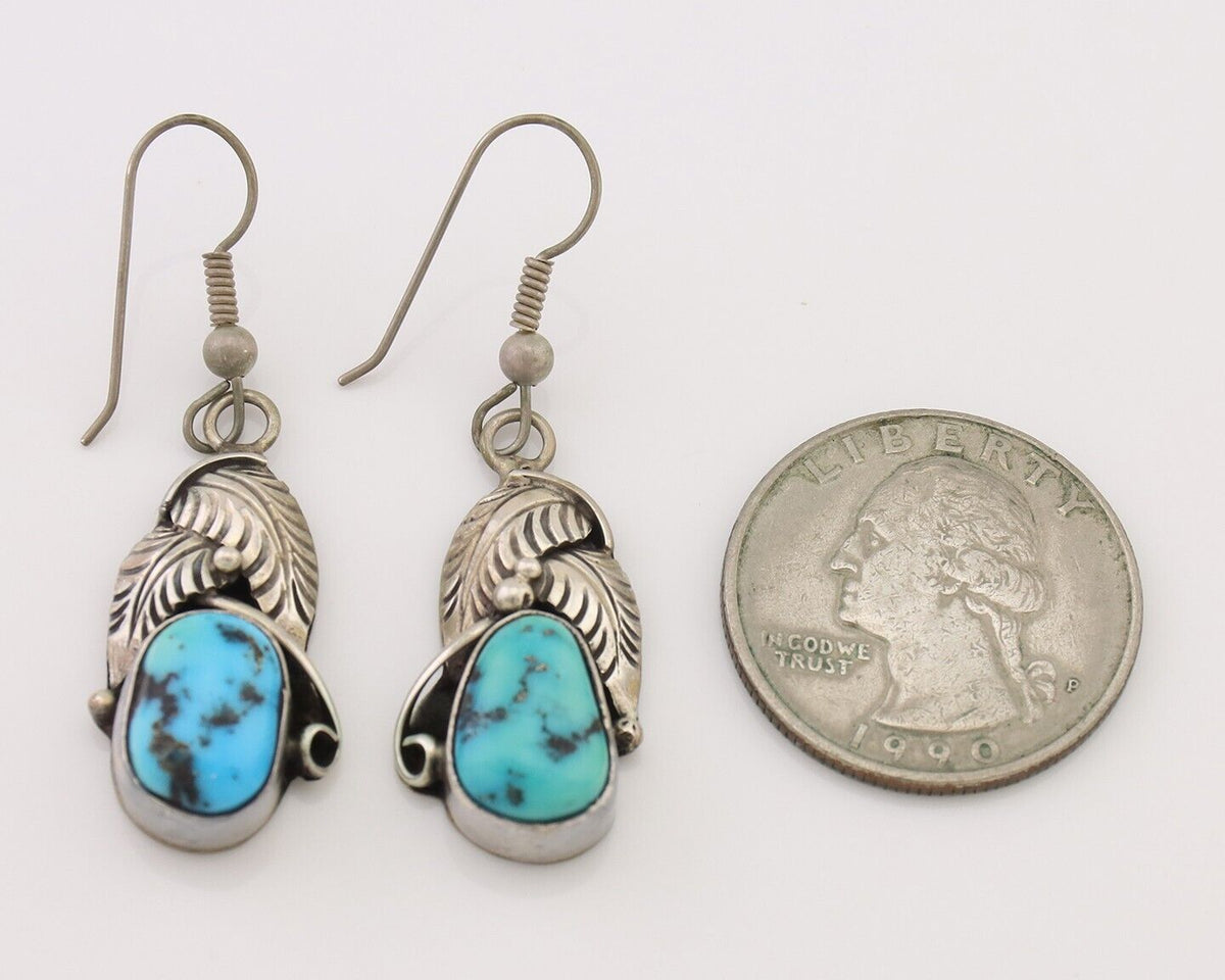 Navajo Handmade Earrings 925 Silver Natural Turquoise Native Artist C.80's