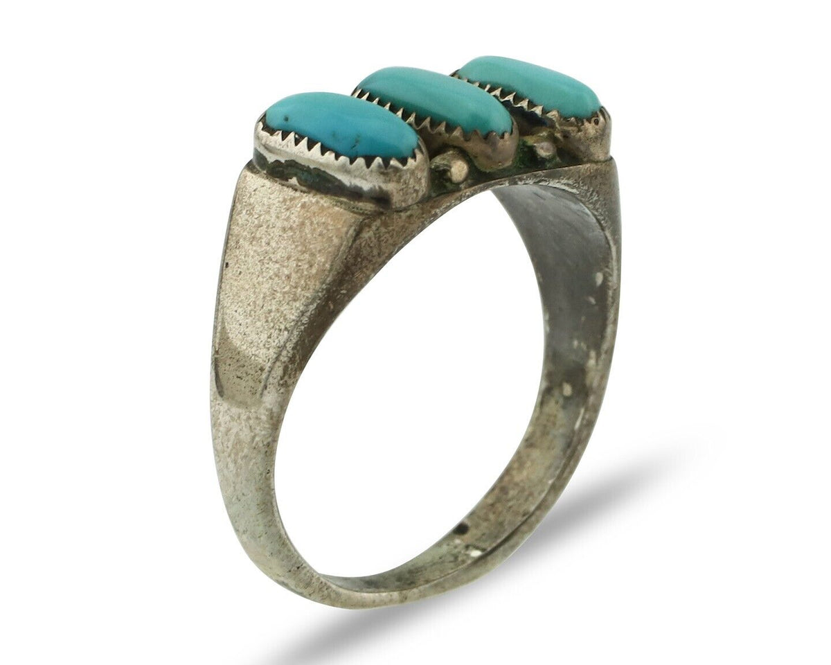 Zuni Ring .925 Silver Natural Sleeping Beauty Turquoise Signed R. LULE C.80's