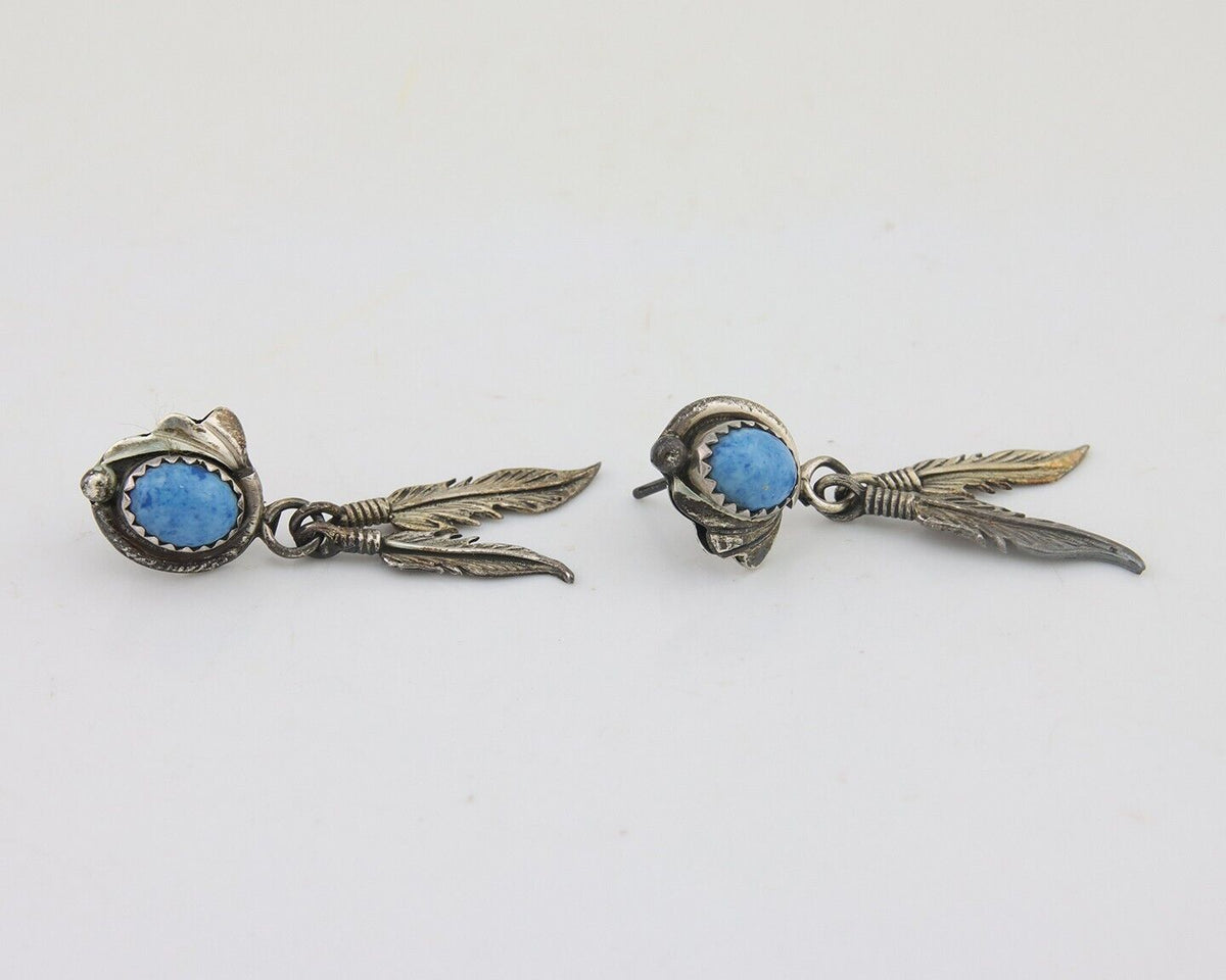 Navajo Earrings 925 Silver Blue Denim Lapis Native American Artist C.80's