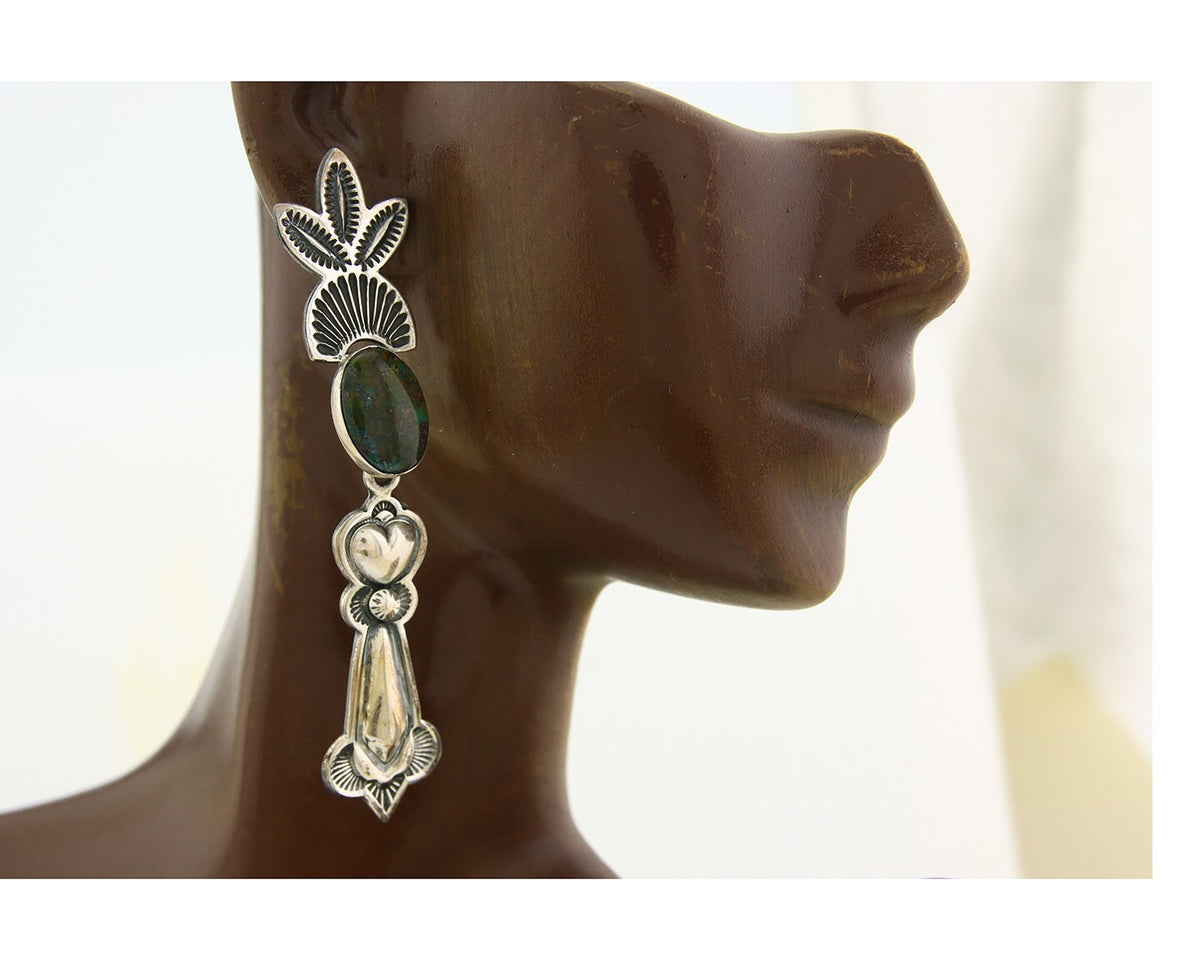 Navajo Earrings 925 Silver Natural Turquoise Artist Signed JR Silversmith C.80's
