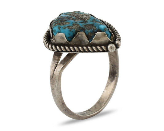 Navajo Ring 925 Silver Natural Blue Turquoise Native American Artist C.80's