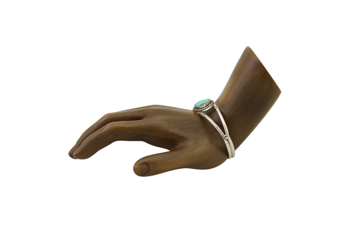 Navajo Hand Stamped Cuff Bracelet Turquoise 925 Silver Native American Artist