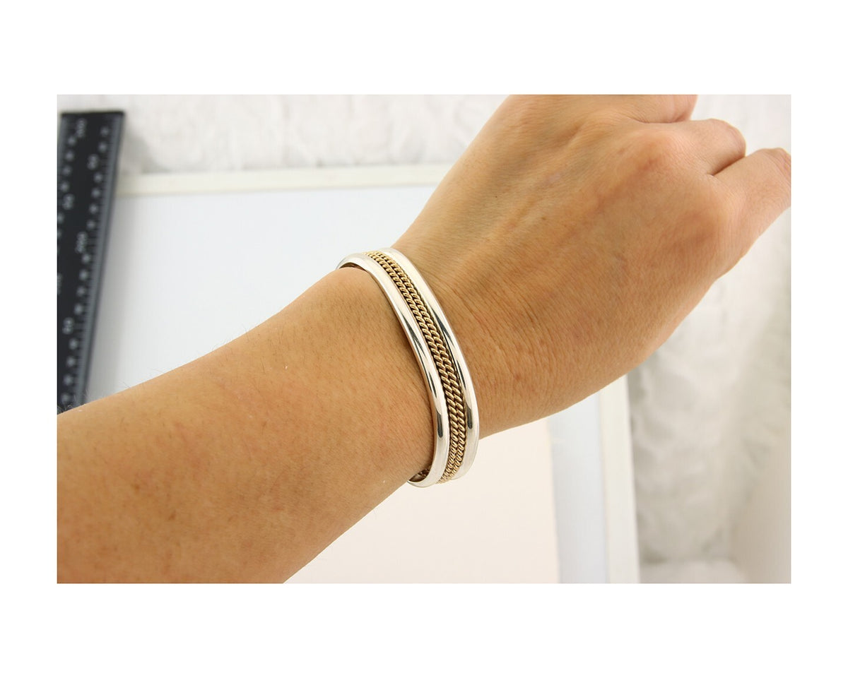 Navajo Bracelet 925 Silver Native American Handmade Yellow Gold Plated Cuff C80s