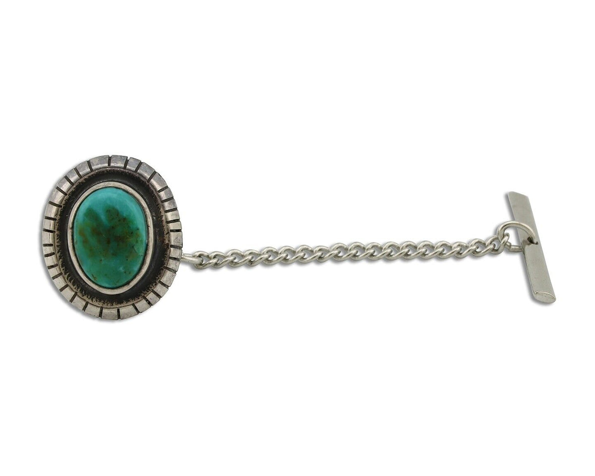 Navajo Tie Tack 925 Silver Natural Mined Turquoise Native American Artist C.80's