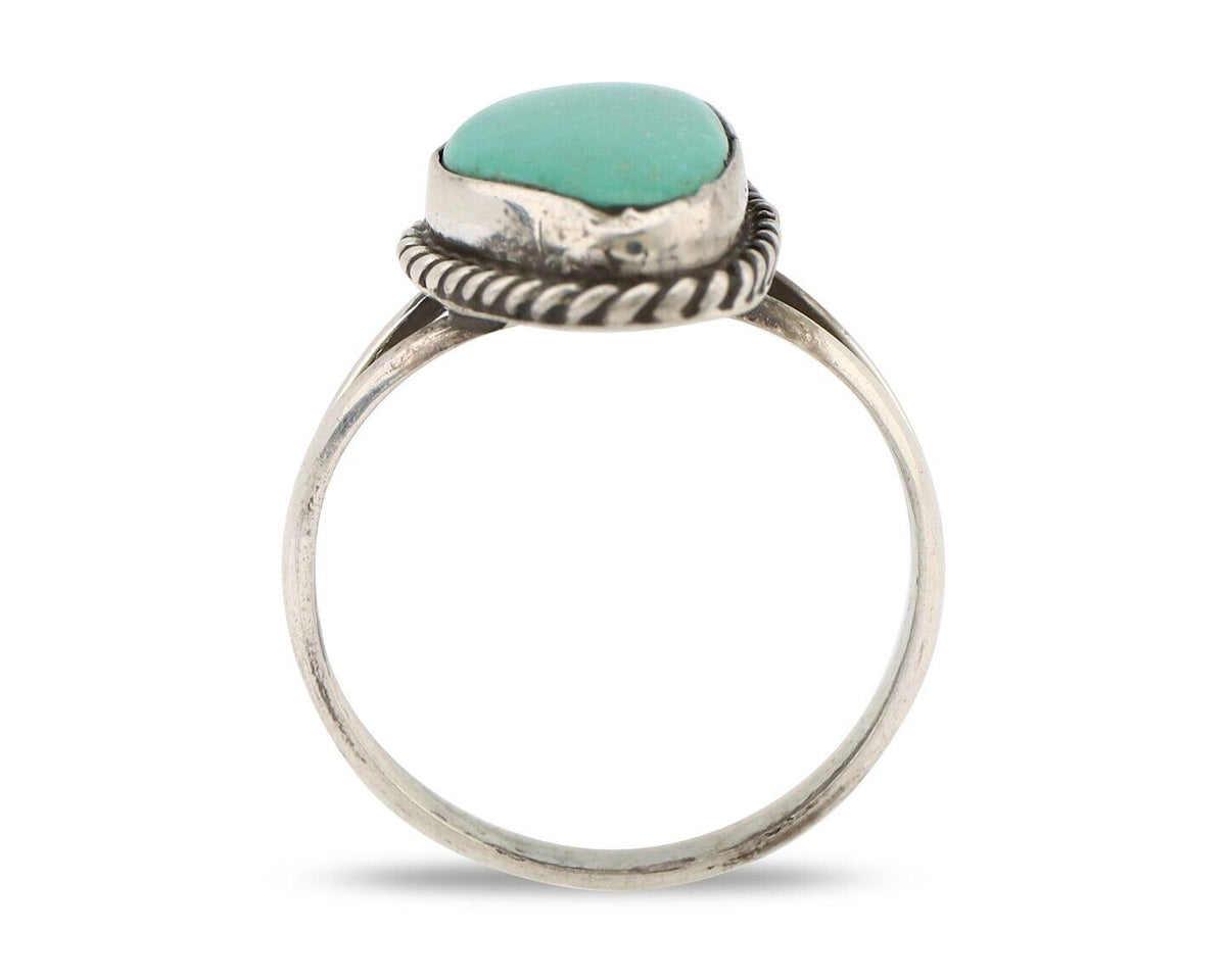 Navajo Ring 925 Silver Natural Turquoise Artist Signed Rabbit Stick C.80's