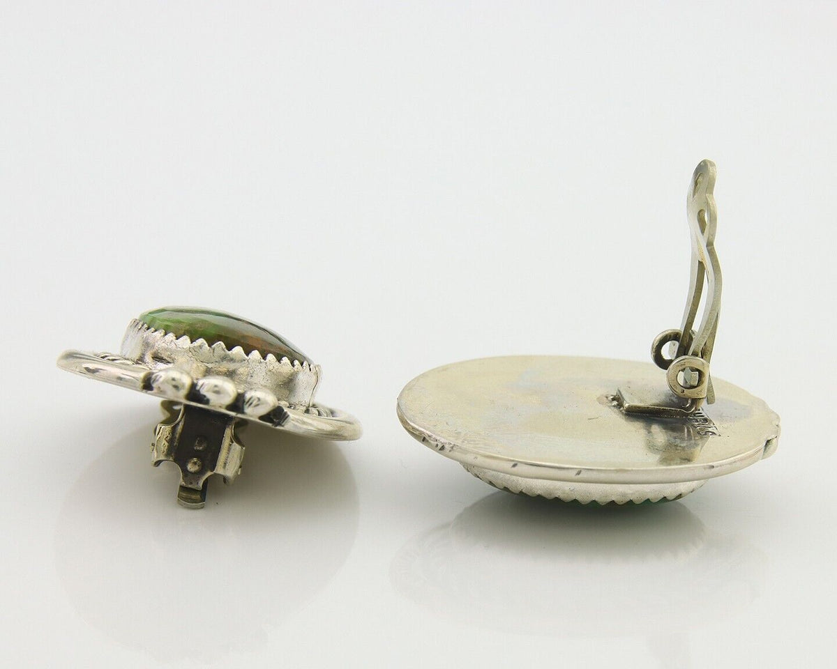 Navajo Clip On Earrings 925 Silver Natural Turquoise Native Artist C.80's