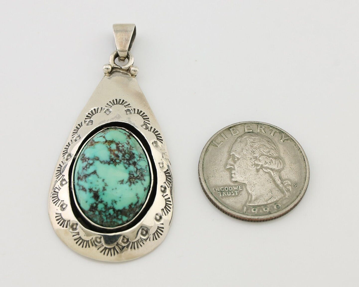 Navajo Pendant 925 Silver Blue Gem Turquoise Artist Signed MC C.80's