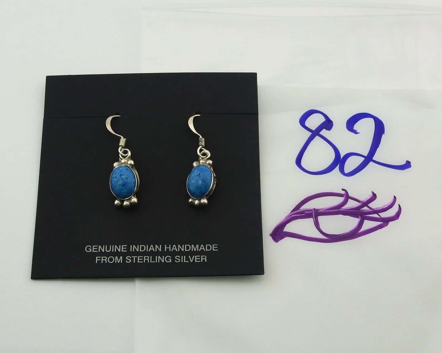 Navajo Dangle Earrings Sterling Silver Lapis Native American Artist