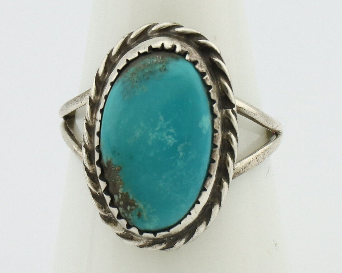 Navajo Ring 925 Silver Kingman Turquoise Native American Artist C.80's