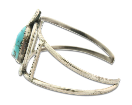 Vintage Navajo Bracelet 925 Silver Blue Turquoise Signed Herman Lee