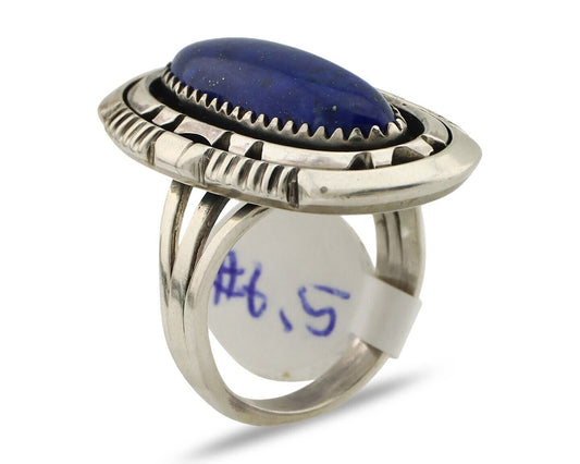 Navajo Ring 925 Silver Lapis Hand Stamped Signed William Denetdale C.80's