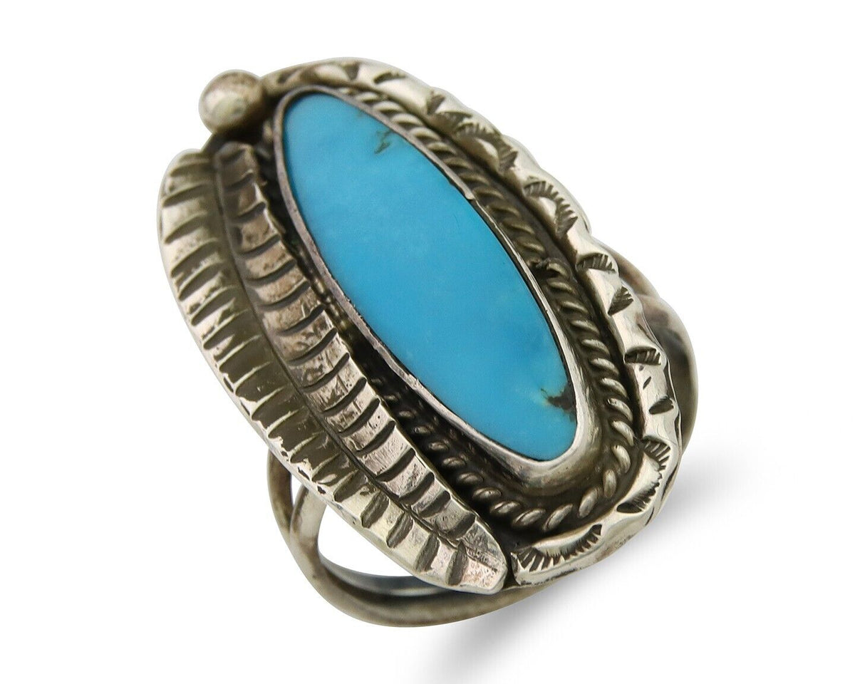 Navajo Ring .925 Sterling Blue Turquoise Artist Signed M C.80's