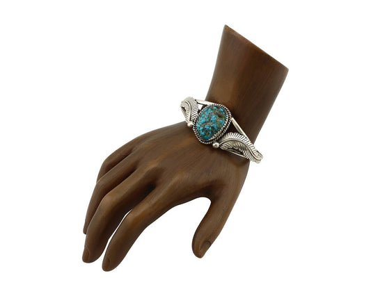Navajo Bracelet 925 Silver Sleeping Beauty Turquoise Native American Artist C80s