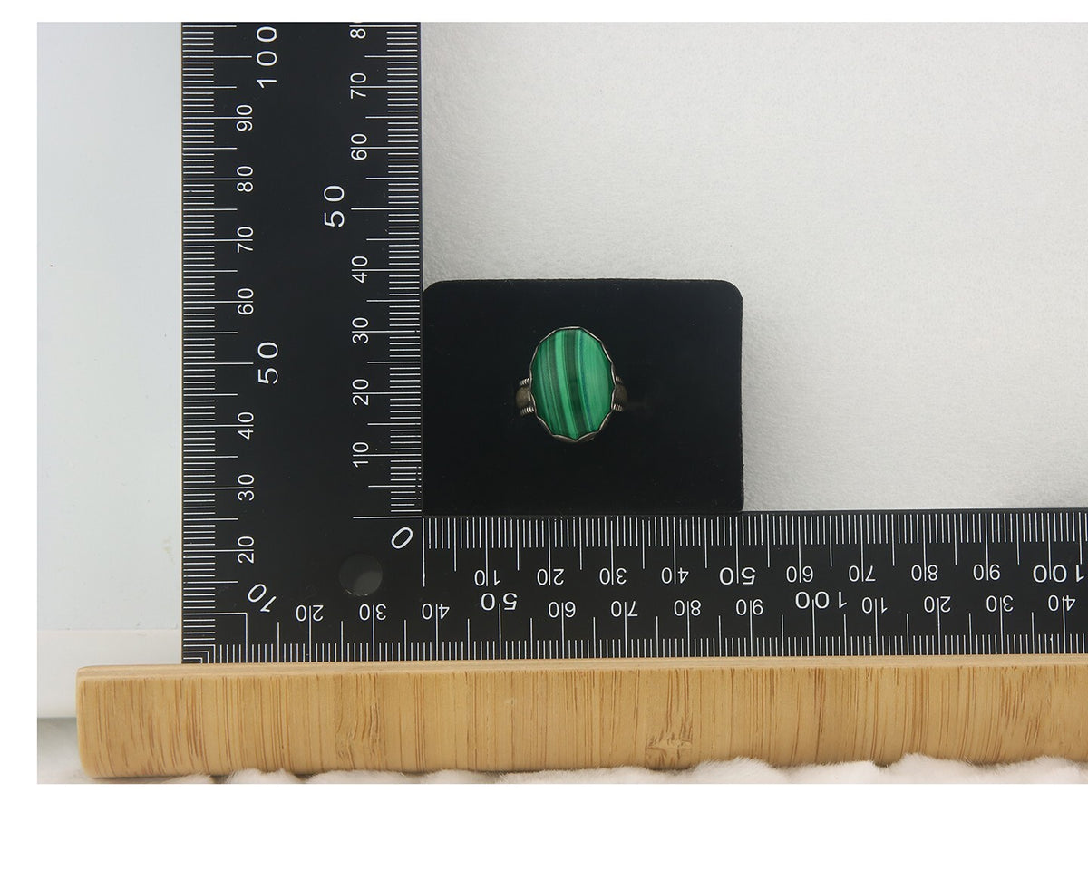Vintage Navajo Ring 925 Sterling Authentic Traditional Malachite Size 5.0