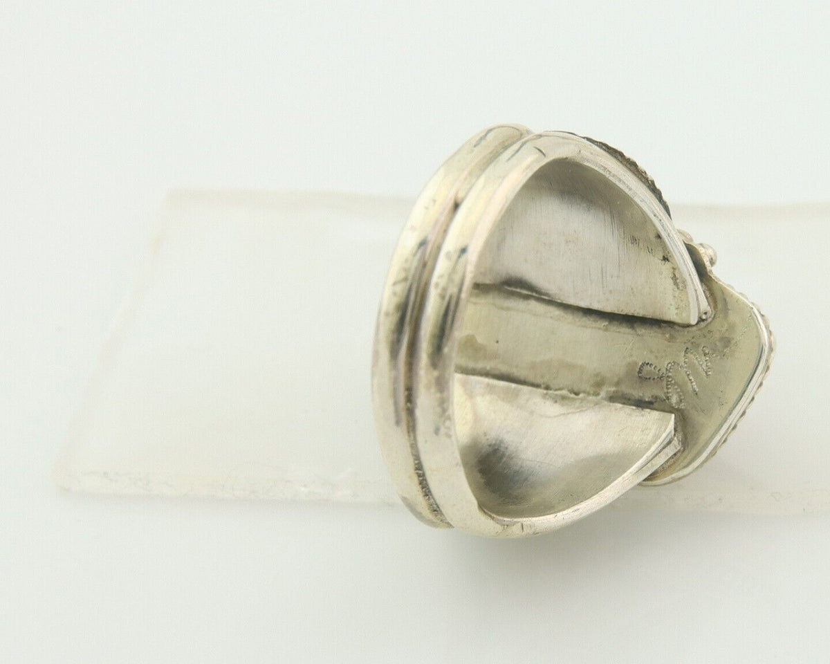 Men Navajo Ring 925 Sterling Natural Coral & Turquoise Signed JM C.80's Sz 11.5
