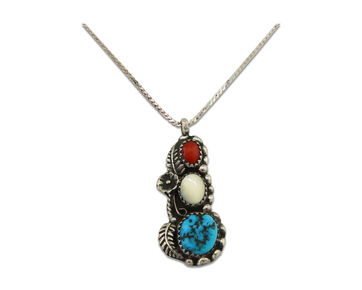 Navajo Necklace 925 Silver Spiderweb Turquoise Artist Signed VK C.80's