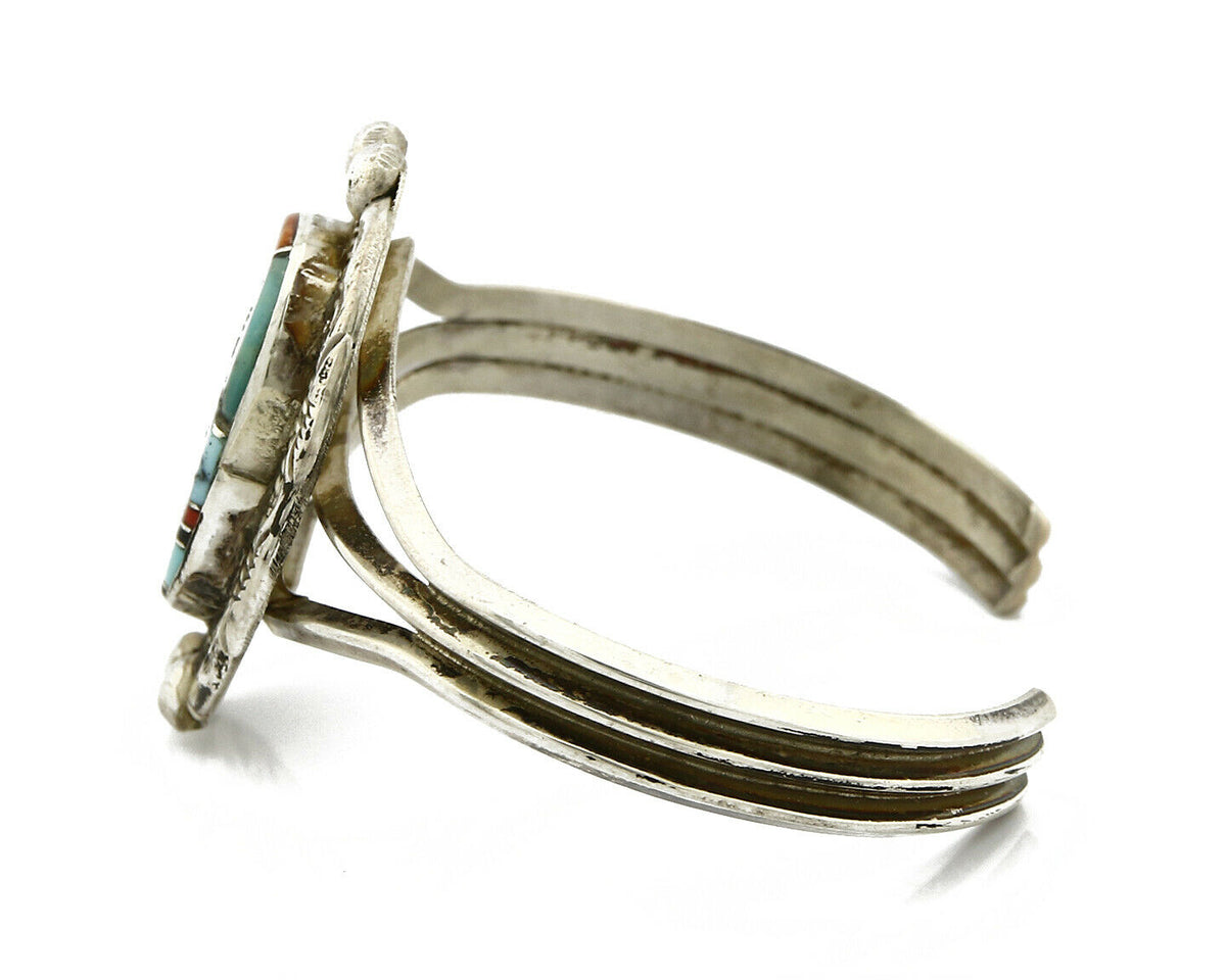 Navajo Gemstone Inlay Handmade .925 Silver Stamped Cuff