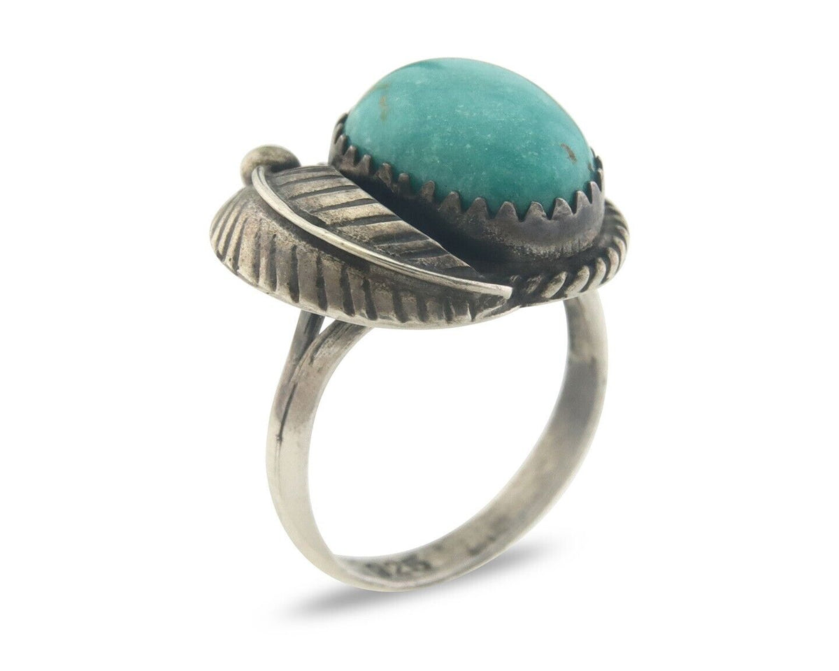 Navajo Ring 925 Sterling Natural Turquoise Native Artist C.80's Size 5.0