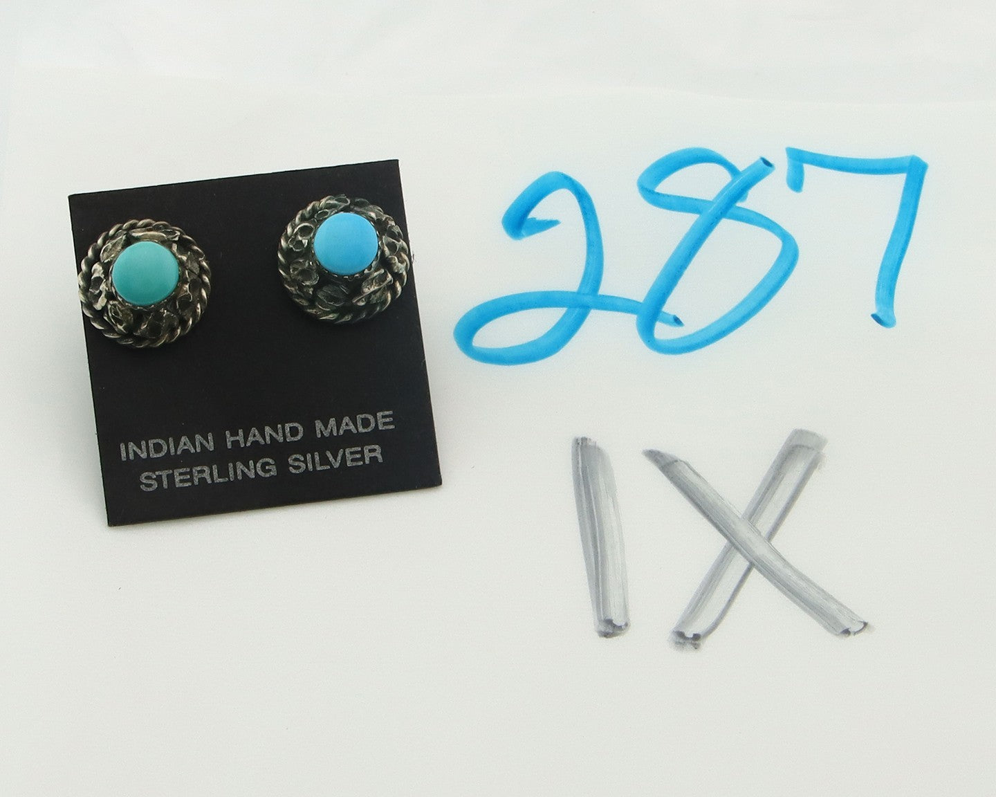 Navajo Dangle Earrings Sterling Silver Natural Turquoise Vintage Handmade
