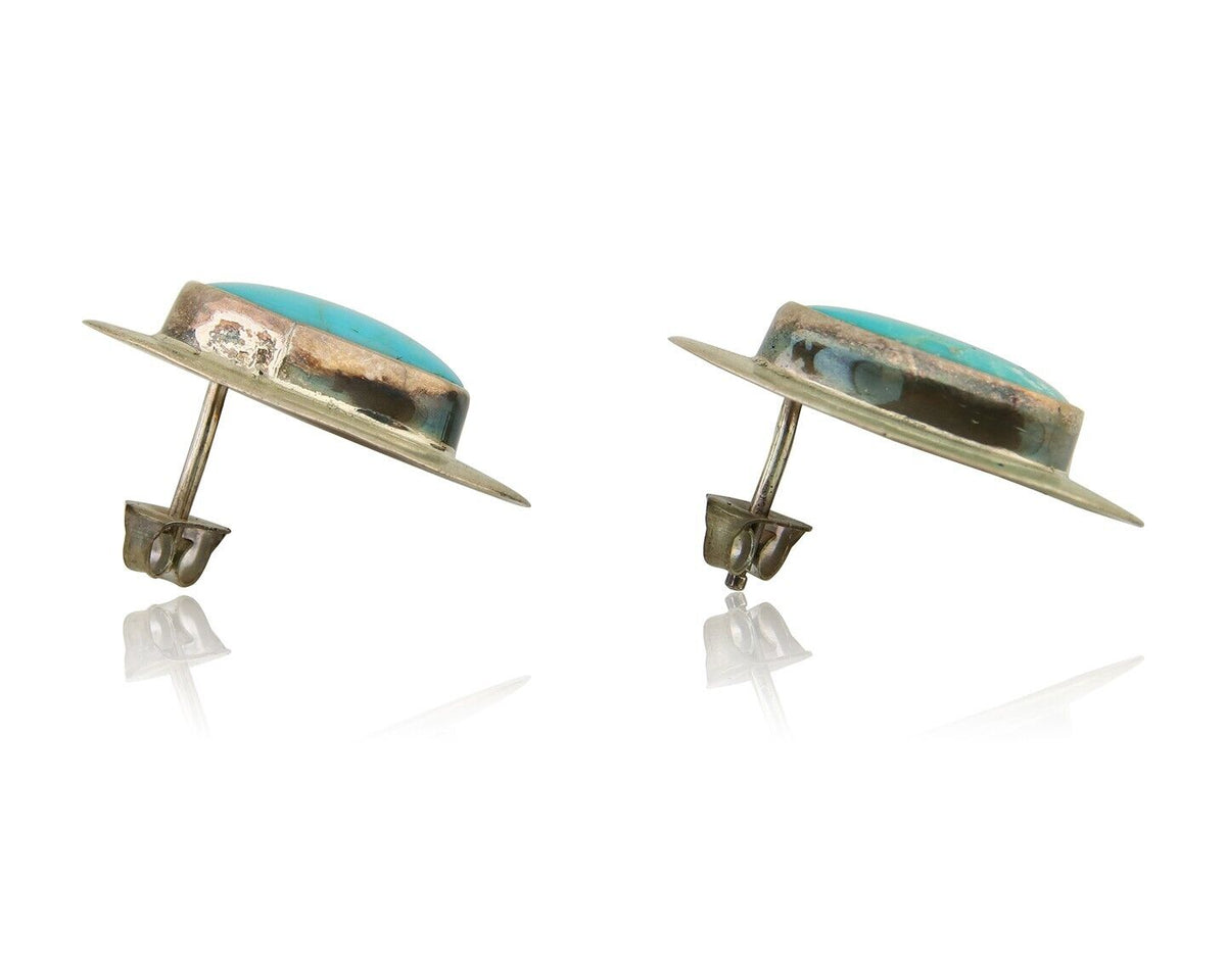 Navajo Earrings 925 Silver Natural Turquoise Native American Artist C.80's